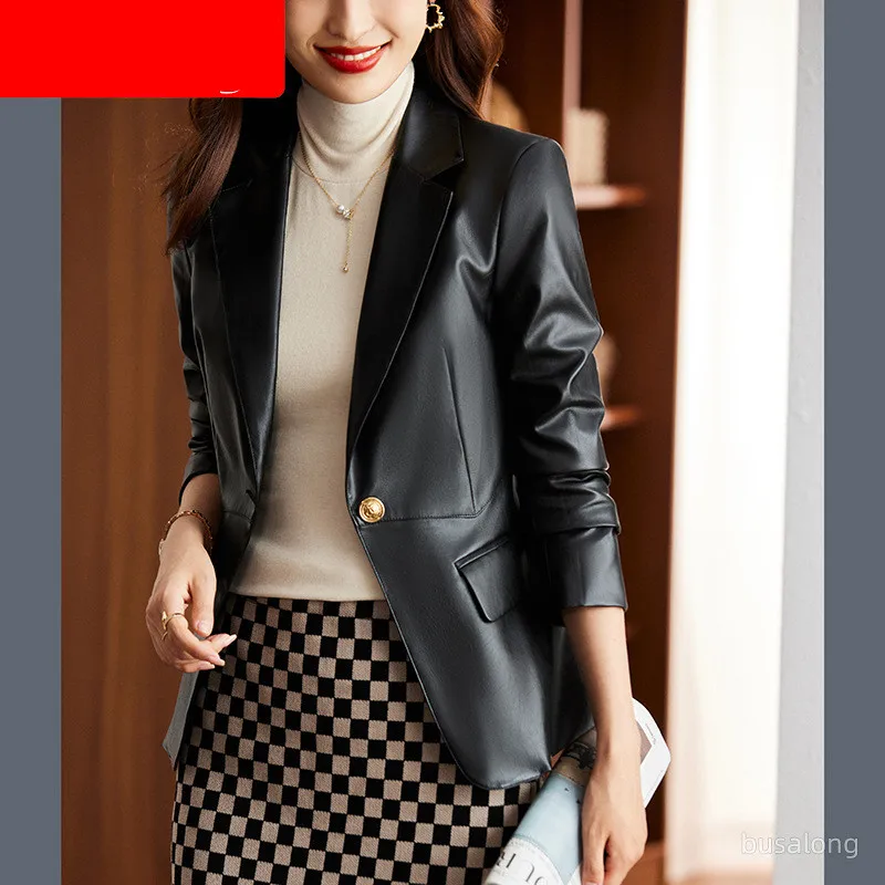 KoHuiJoo Plus Size Leather Coat Women Vintage 2022 Long Sleeve Formal Office Casual PU Leather Jackets With Designs Ladies S-4XL