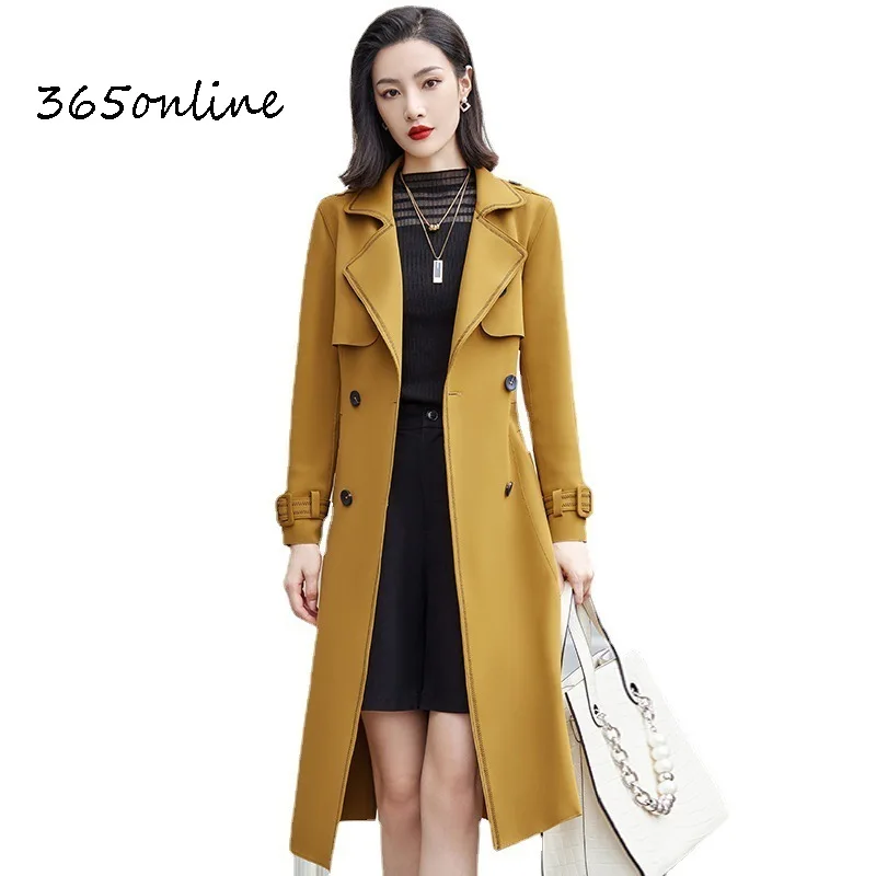 

Novelty Women Windbreaker Middle Long Coat Autumn Winter Blazers Professional OL Styles Overcoat Blaser High Quality Fabric