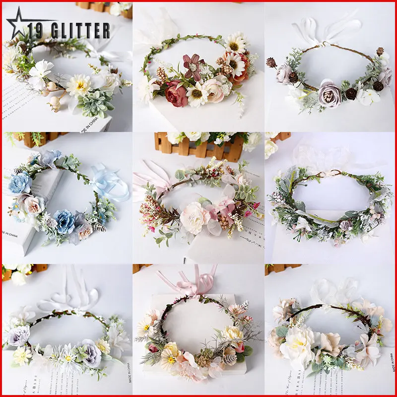 Flower Crown Tiara Hairbands Vintage Flower Forest Style  Handmade Wedding Hair Accessories For Bride Girls Seaside mq060