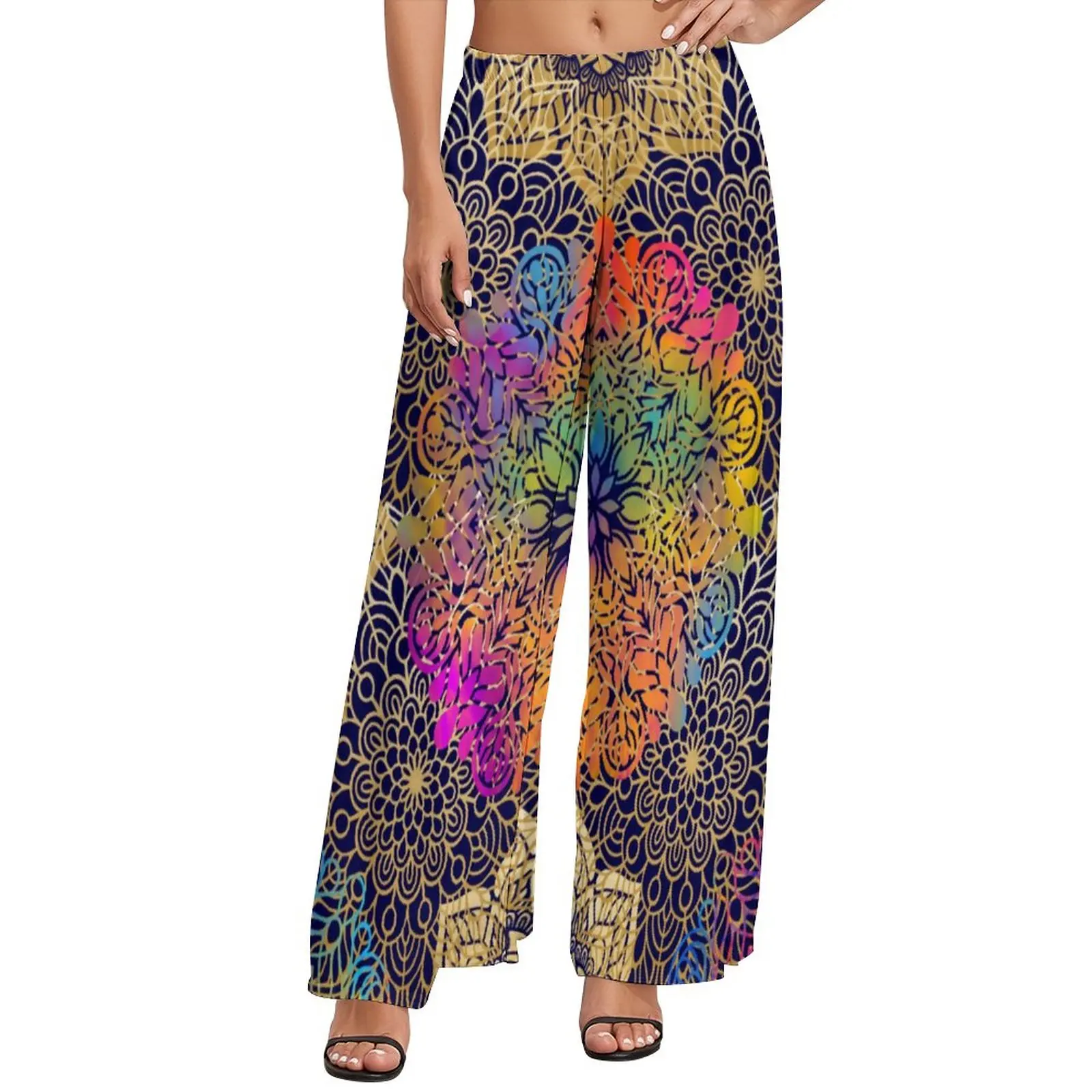 

Colorful Tribal Straight Pants Ethnic Floral Print Home Wide Pants Female Oversized Street Fashion Graphic Trousers