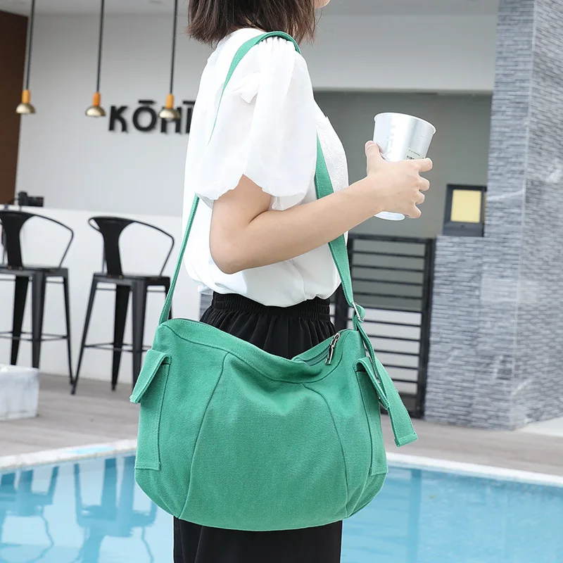

Women Bleach Recycled Canvas Hobo Shoulder Bag Female Reusable Eco-friendly Fabric Portable Book Slouchy Slung Shoulder Bag