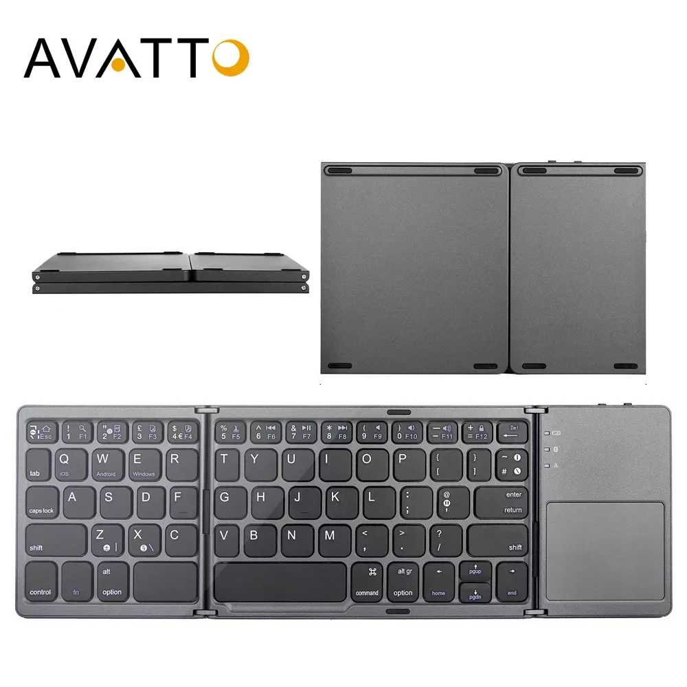 

AVATTO Russian/Spanish/English B033 Mini Folding keyboard, Wireless Bluetooth Keyboard with Touchpad for Windows, Android, IOS