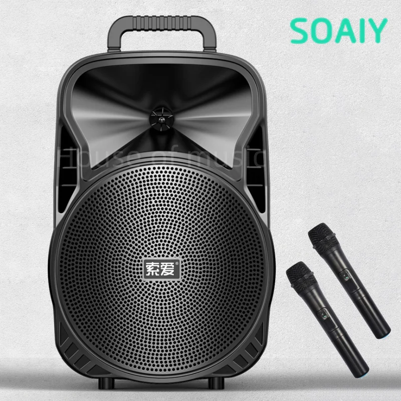 

SOAIY High-power Square Dance Audio Outdoor Speakers Professional Bluetooth Portable Boombox with Wireless Mic to Sing K-song