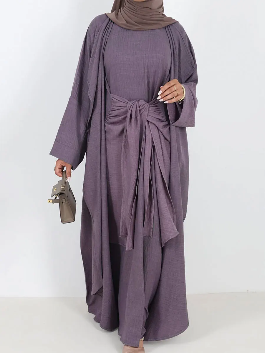 Турецкая мусульманская однотонная абайя 2 шт. элегантный повседневный