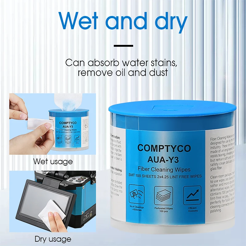 AUA-Y3 Optical Fiber Cleaning Wipes Dust-free Platform Low Lint Paper FTTH Tools 100pieces / box