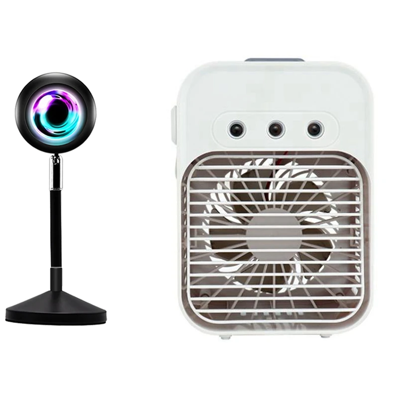 

Air Conditioner, Personal Air Cooler 3 Wind Speed & Sunset Lamp Projector Rainbow Projection Lamp LED Night Light