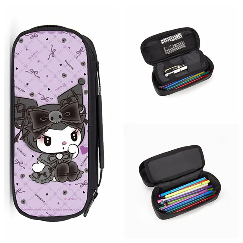 

Kawaii Sanrio канцелярская сумка Kuromi мультфильм милые дети студент двухслойный большой емкости карандаш фотография рождественские подарки для девочек