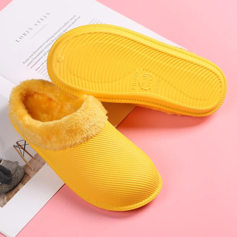 Winter Slippers Women Men Sandals 2022 Casual Waterproof Cotton Shoes Soft Bottom Warm Slides EVA Anti-Slip Plush Home Slipper