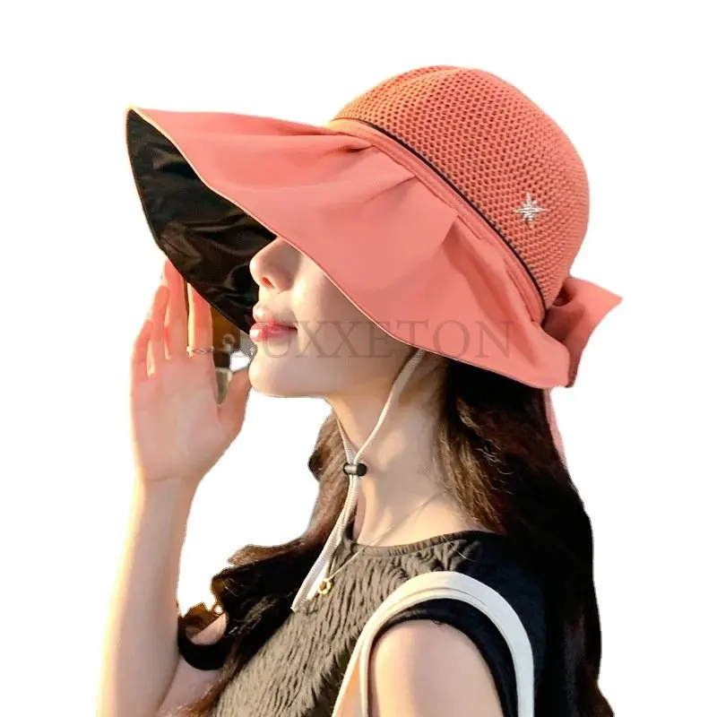 

Панама женская с защитой от УФ-лучей, однотонная мягкая складная пляжная шапка с широкими полями, кепка для хвоста, лето