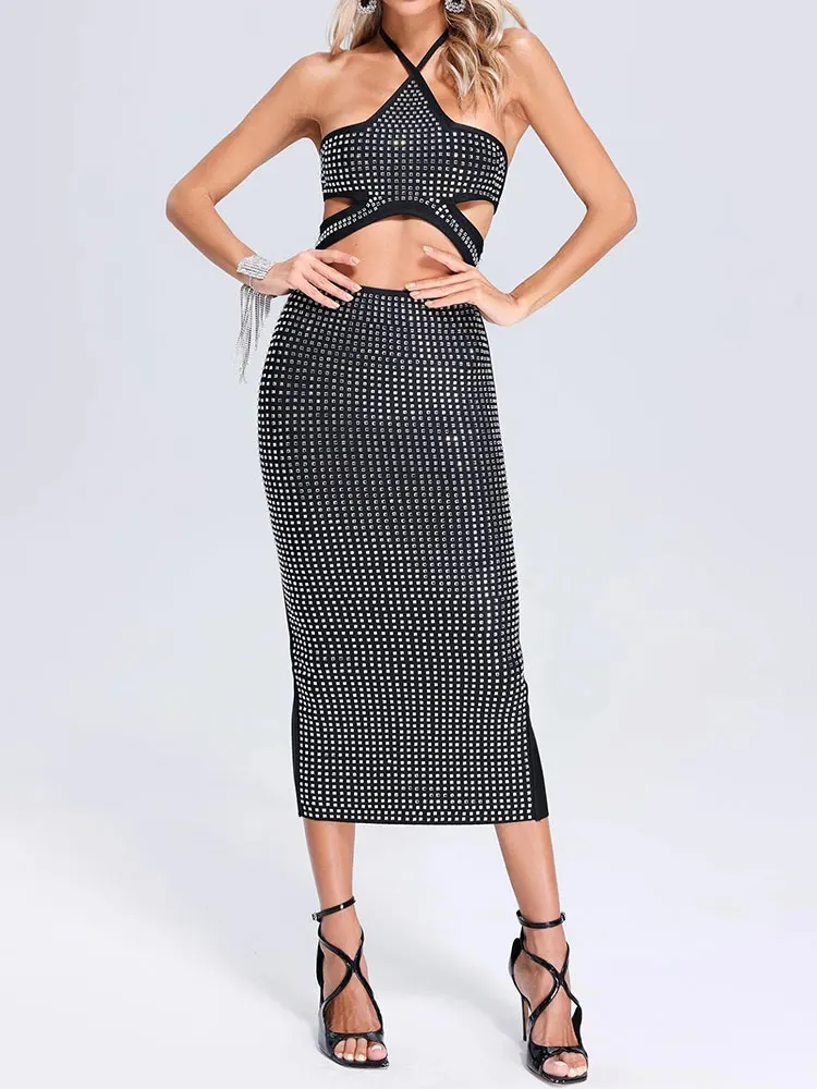 2024 Сексуальное Женское Бандажное платье с подвесным воротником без рукавов