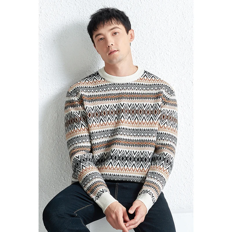 

Heavy Thickening Woolen Sweater Men's 100% Pure Wool round Neck Sweater Winter Young Middle-Aged Mixed Color Fashion Knitwear