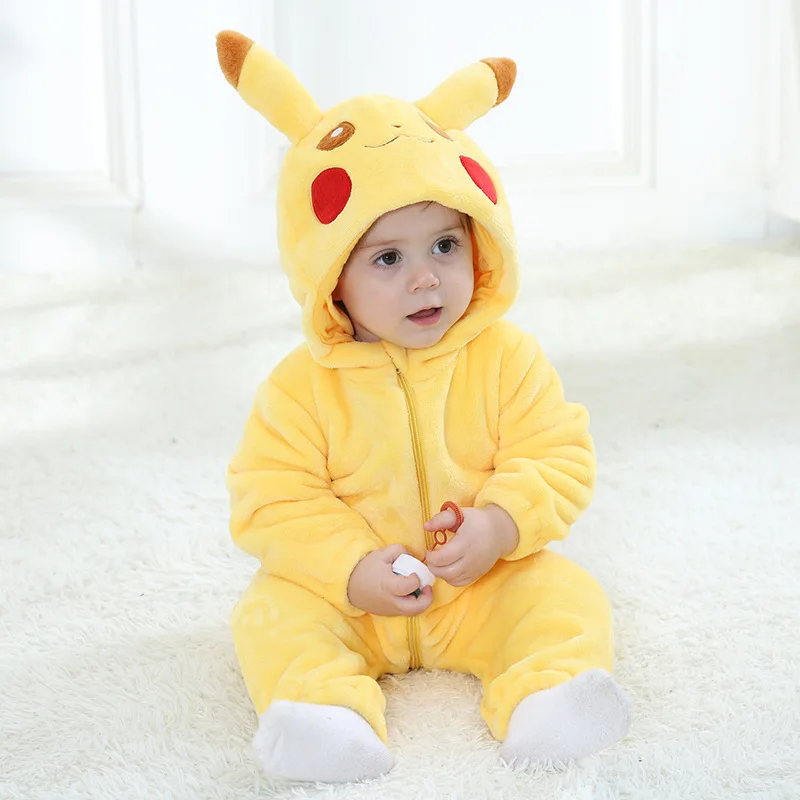 Kawaii Pokemon Pikachu Baby Pyjamsa Newborn Winter Long-sleeved Clothing Kids Rompers Babies Toddler's Clothes Costume Onesie