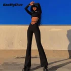 Женские брюки-клеш с завышенной талией, в стиле оверсайз