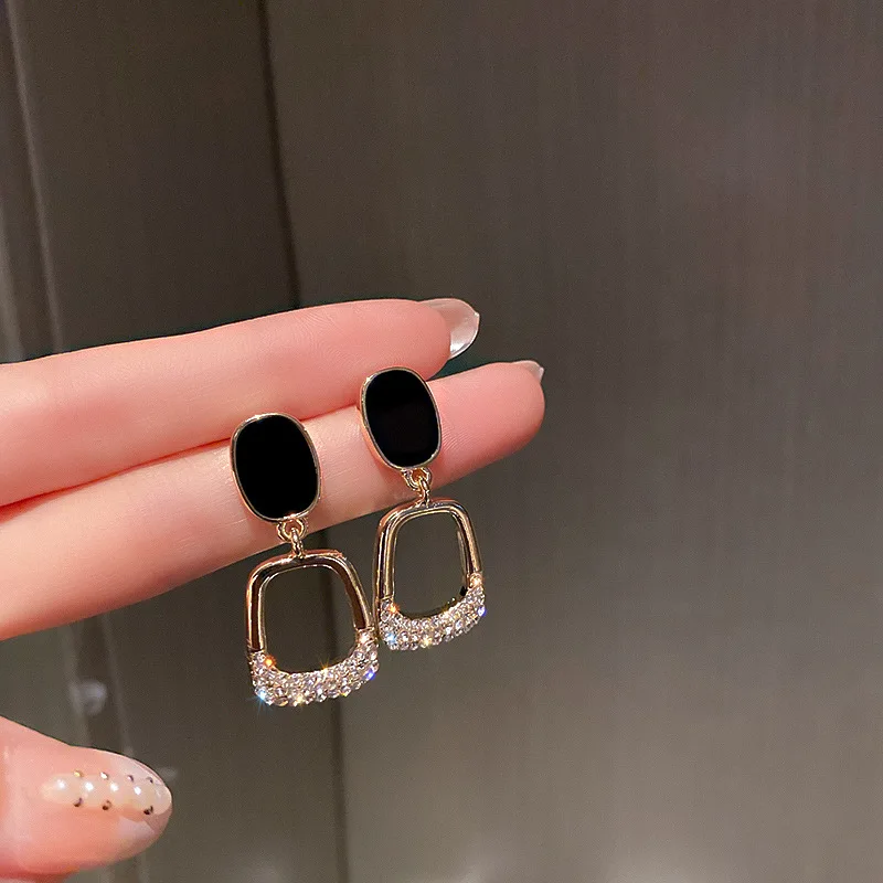 

New Classic Crystal Square Drop Earrings For Women Korean Geometric Earring Girls Trendy Wedding Party Jewelry