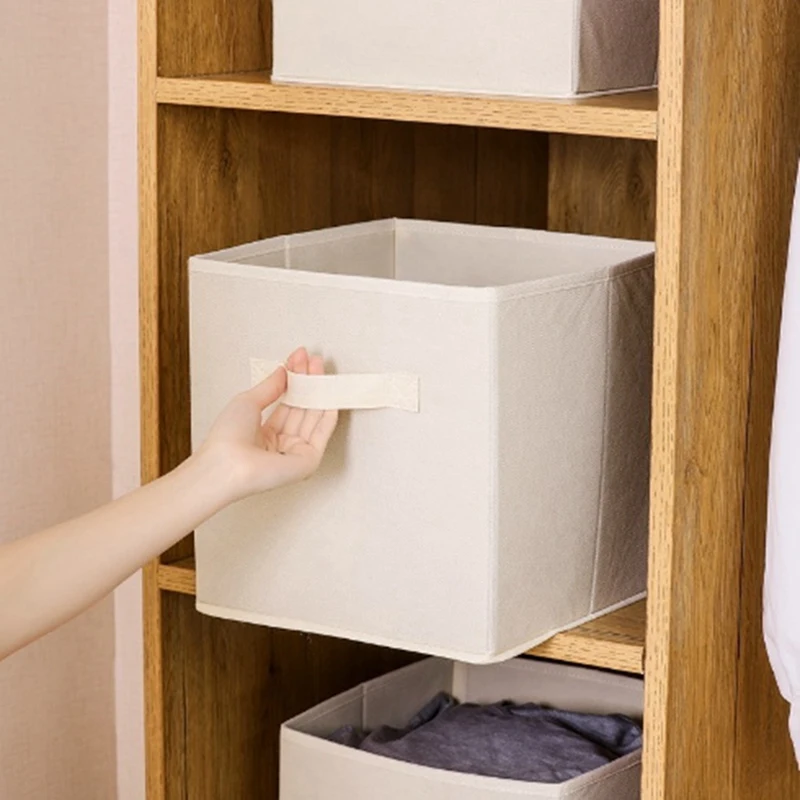 

Collapsible Fabric Storage Cubes Organizer With Handles, Beige - Pack Of 6