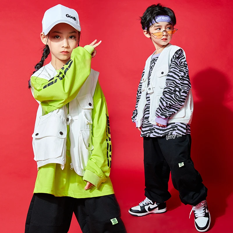 

Kid Hip Hop Clothing Sleeveless Jacket Top Oversized Shirt Sweatshirt Streetwear Pants for Girls Boys Jazz Dance Costume Clothes