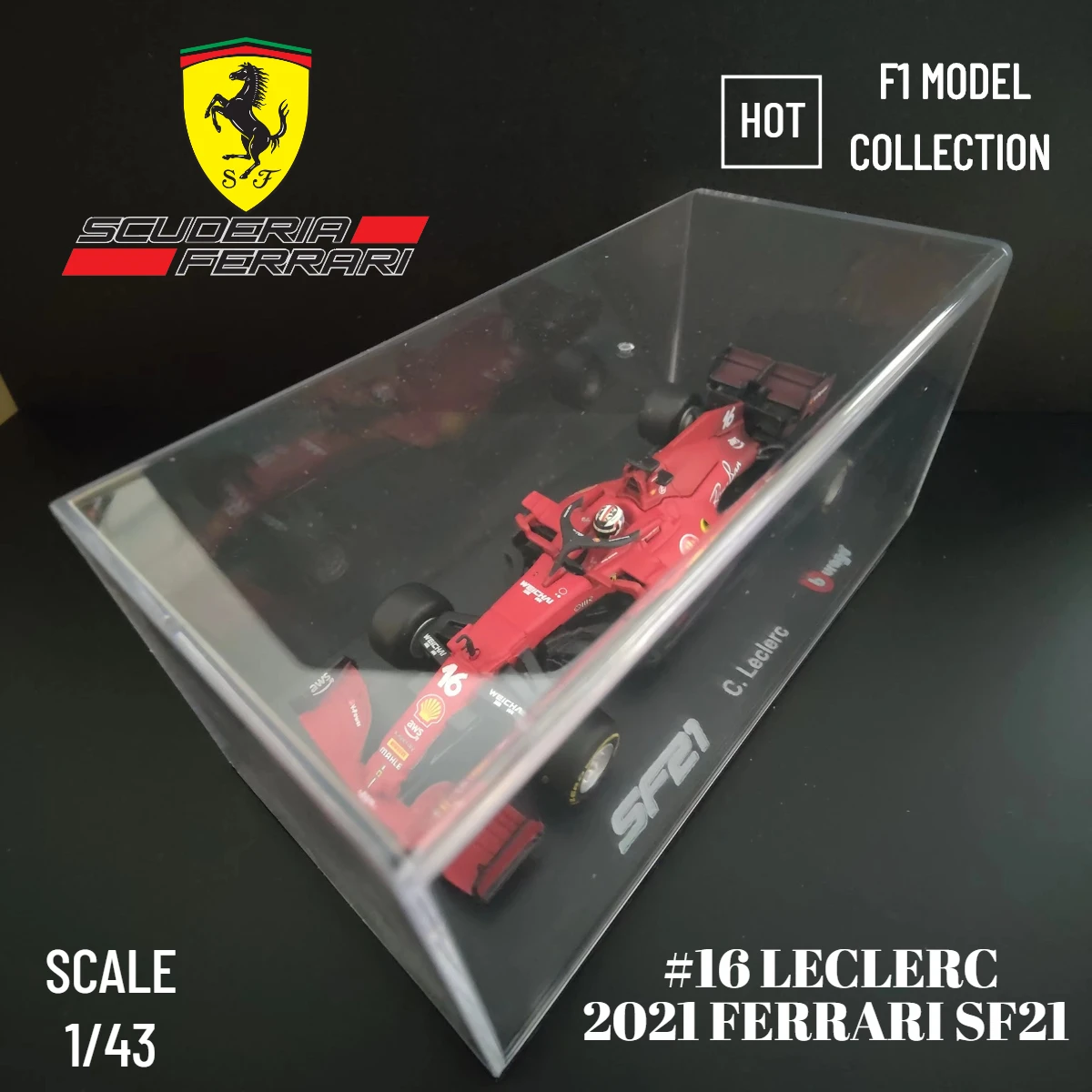 

Bburago Scale 1:43 Acrylic Case Replica F1 2021 2022 Car Model Ferrari SF21 Leclerc Red Bull Racing Vestappen Mercedes Miniature