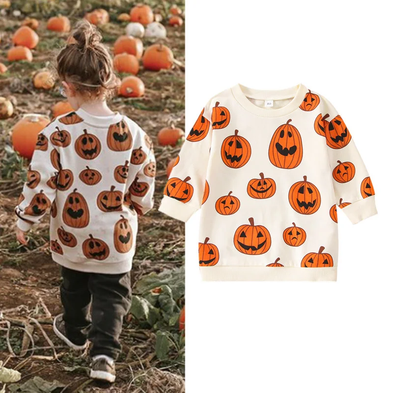 

Детская футболка для девочек на Хэллоуин с рисунком тыквы осенняя одежда для подростков свободная версия Классическая праздничная одежда ...