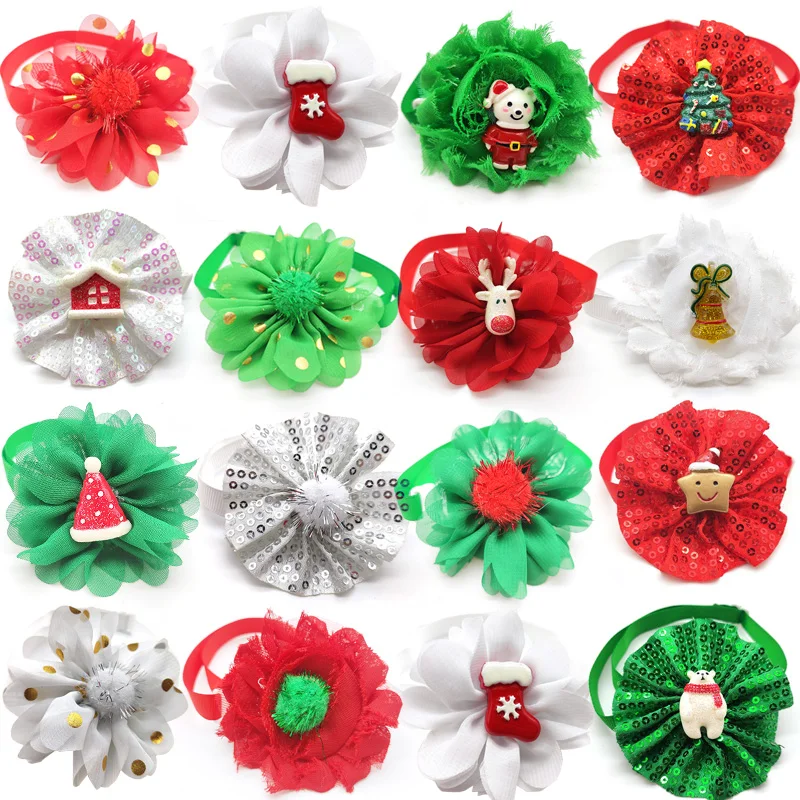 

30/50 Pcs dog accessories for small dogs Christmas Style Dog Accessories Flower Dogs Pet Bow Ties Necktie Xmas Dog Collar Tie