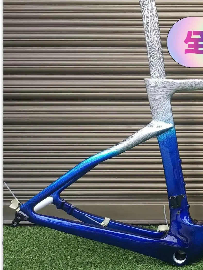

2023 г., новейший стиль, велосипедная карбоновая рама с защитой от трещин, серебристый, синий диск, полностью карбоновый велосипедный Фраем bsa + подседельный штырь + руль