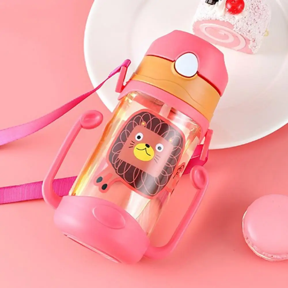 

Portable Water Bottle with Lanyard Sippy Cup 400ml Cartoon Baby Leak Proof Straw with Lanyard