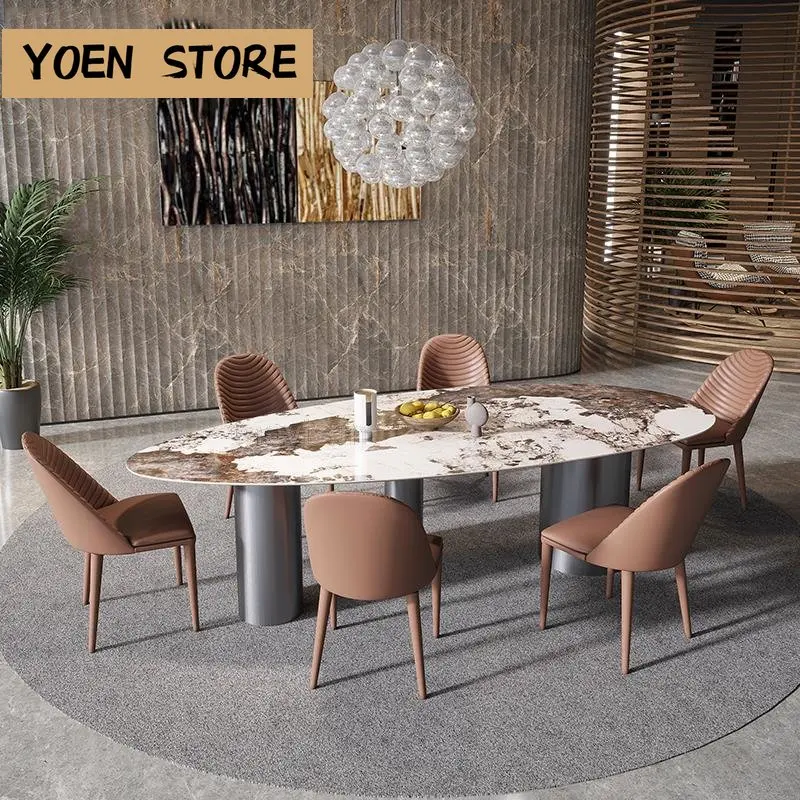 

4-6 People Minimalist Oval Antique Kitchen Tables Household Italian Style Design Dining Table With Chairs Combination High-End