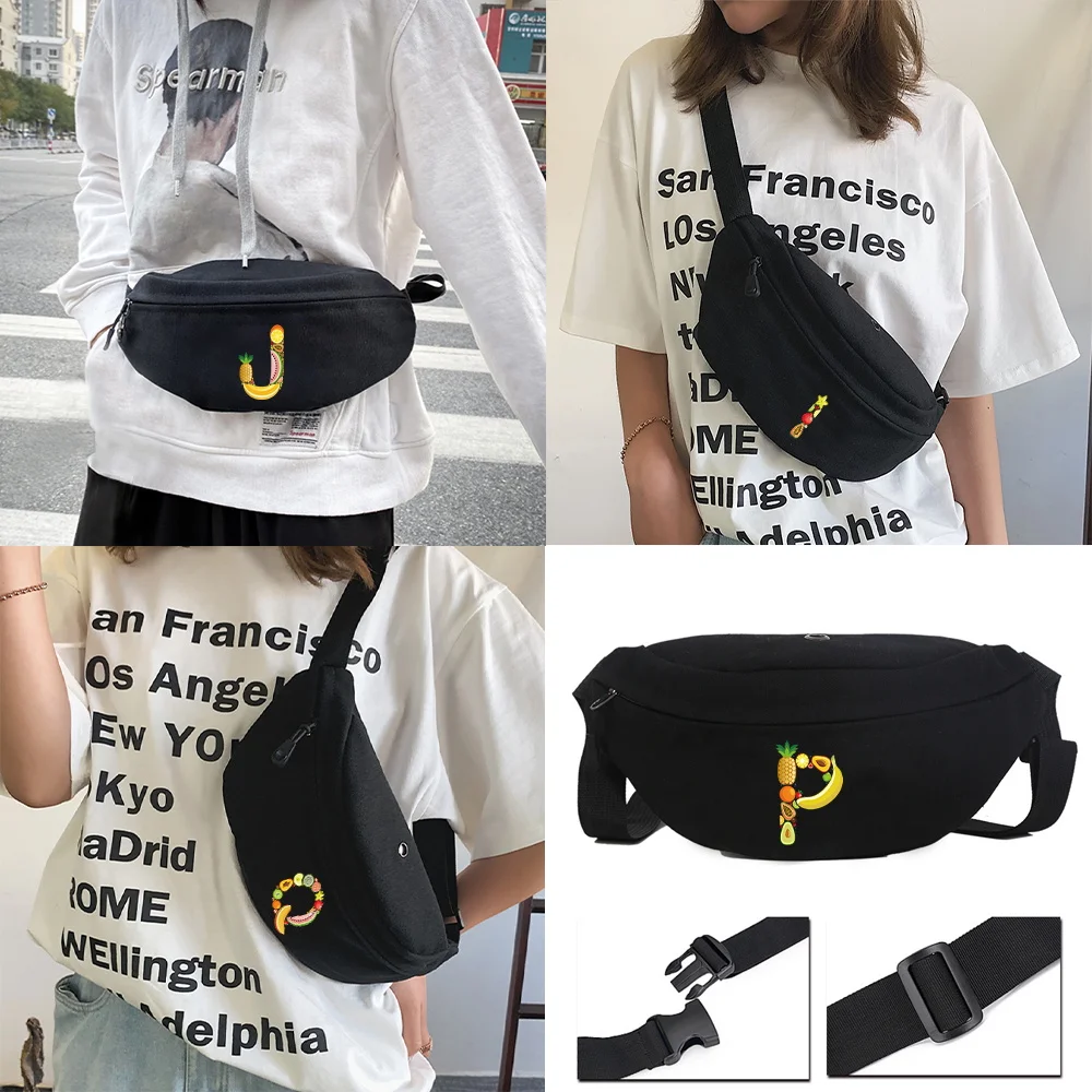 

The Initial Name Unisex Crossbody Bag Shoulder Bag Multifunctional Chest Bag Fitness Fruit Printed Pattern Banana Waist Bag