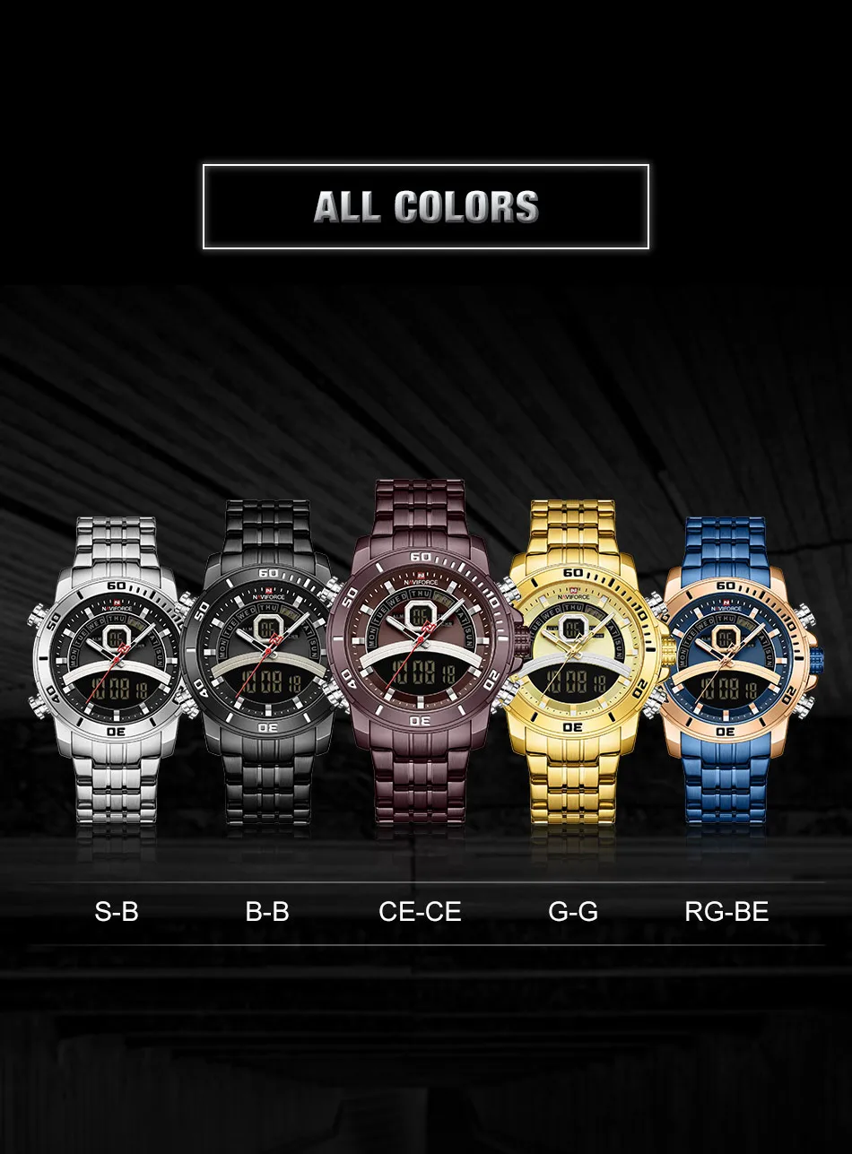 Часы наручные NAVIFORCE Мужские кварцевые Светодиодные брендовые Роскошные