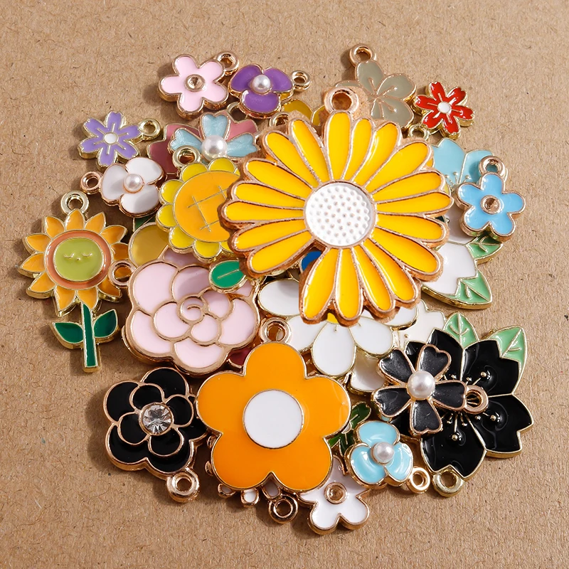 

10pcs/lot Cute Enamel Sunflower Rose Flower Charms for Jewelry Making Penants DIY Earrings Necklaces Bracelet Gift Accessories