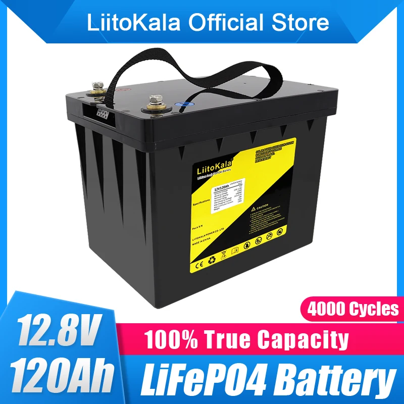 

LiitoKala 12v 120ah Capacity lifepo4 12.8V battery solar battery pack RV Rechargeable Lithium Iron with bms for Outdoor camping