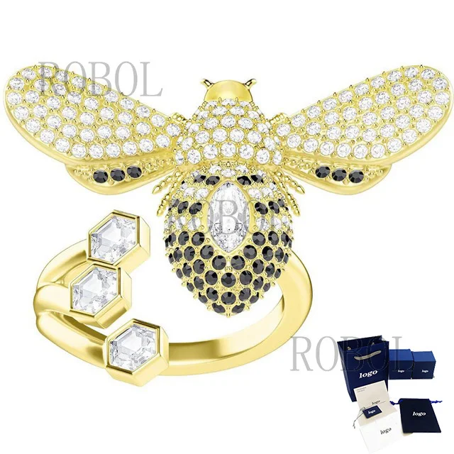 

High quality luxurious gold diamond studded bee lady's ring, enhancing temperament, beautiful and moving, free shipping