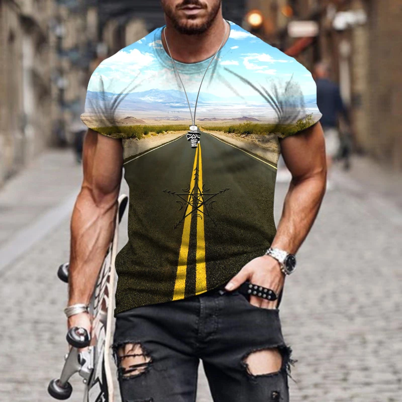 

New Summer Men T-Shirt 3D Printed America Route 66 Pattern Short Sleeve Casual Style Fashion Streetwear Oversized Sportswear Top
