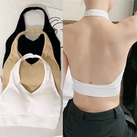 wire free halter u shaped beautiful back bra wrapped chest inner vest backless bra tops seamless strapless push up padded bra