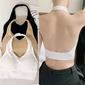 Wire Free Halter U-shaped Beautiful Back Bra Wrapped Chest Inner Vest Backless Bra Tops Seamless Strapless Push Up Padded Bra