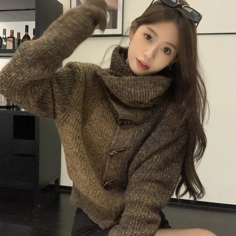 Женский винтажный свитер с воротником-лодочкой на пуговицах