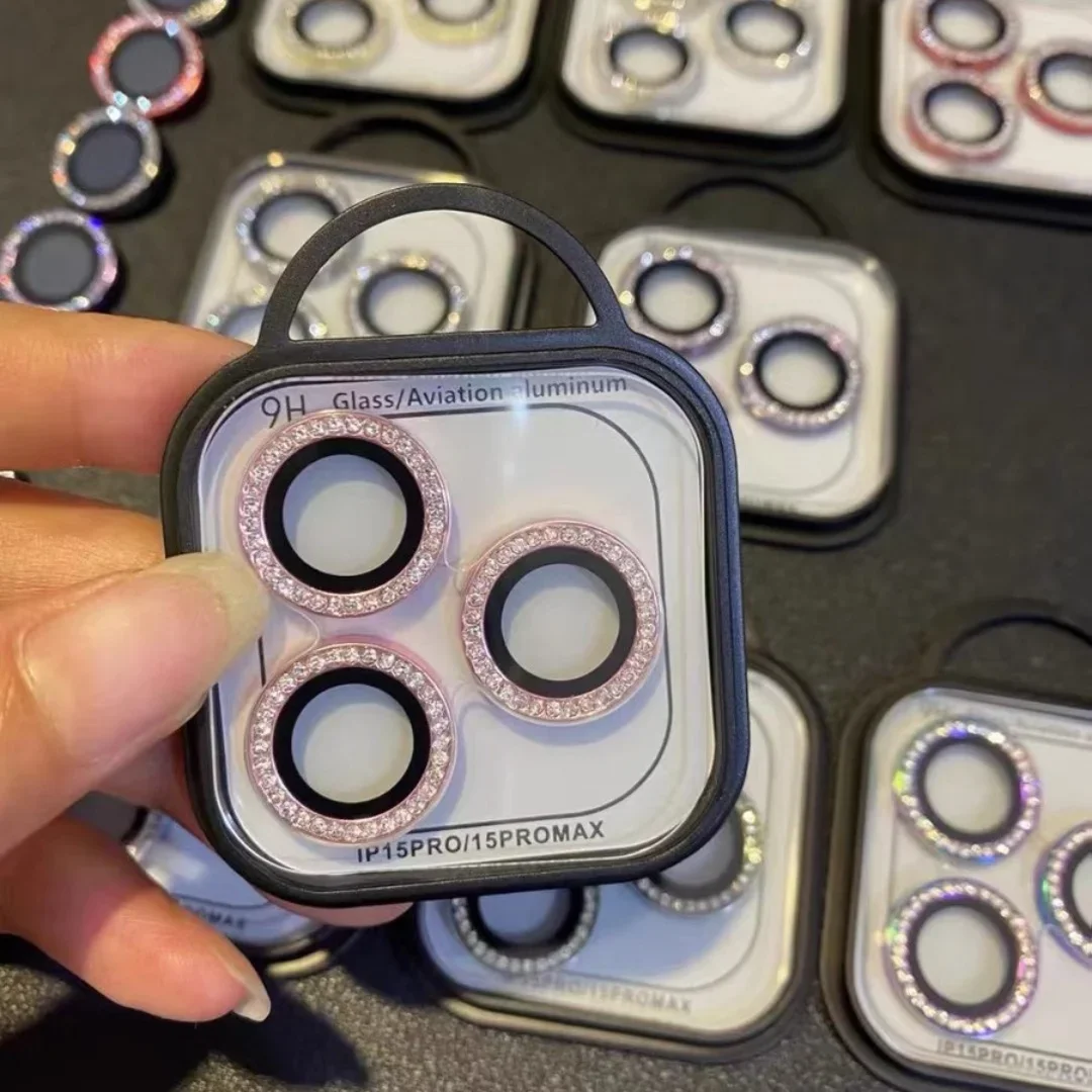 Розовое блестящее Защитное стекло для объектива камеры IPhone 14 15 Pro Max 12 13 Mini 9H