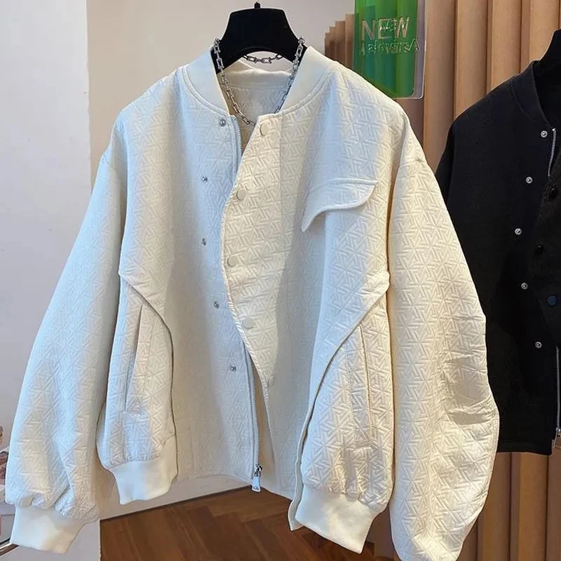 

Streetwear Boyfriend Bomber Jackets Women Casual Loose Spring Chaquetas White Baseball Coats Design Zipper Cropped Outerwear