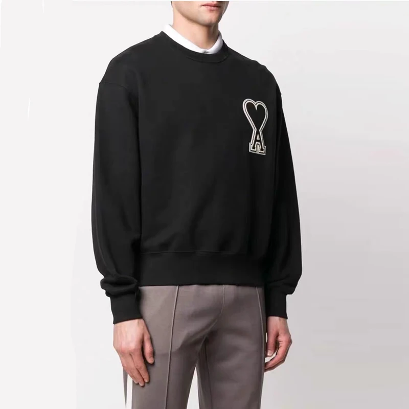 

2022 Autumn And Winter New Products Fashion Casual Embroidery Patch Love Sweater Round Neck Loose Men And Women Couple Clothes