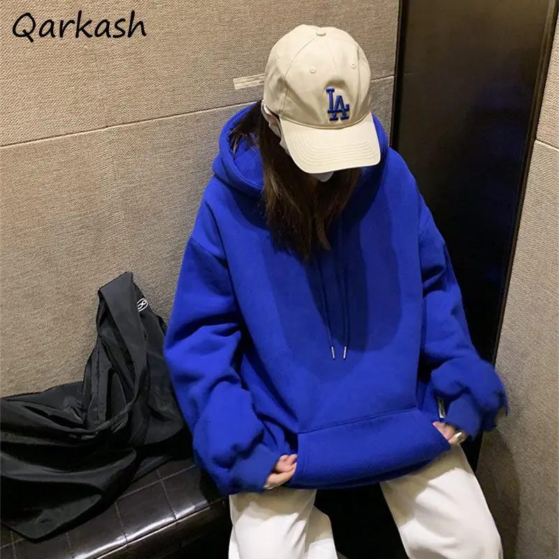 

Hoodies Women Kangaroo Pockets Solid S-5XL Couple Minimalist All-match Korean Style Thickening Cozy Autumn Leisure New Ulzzang