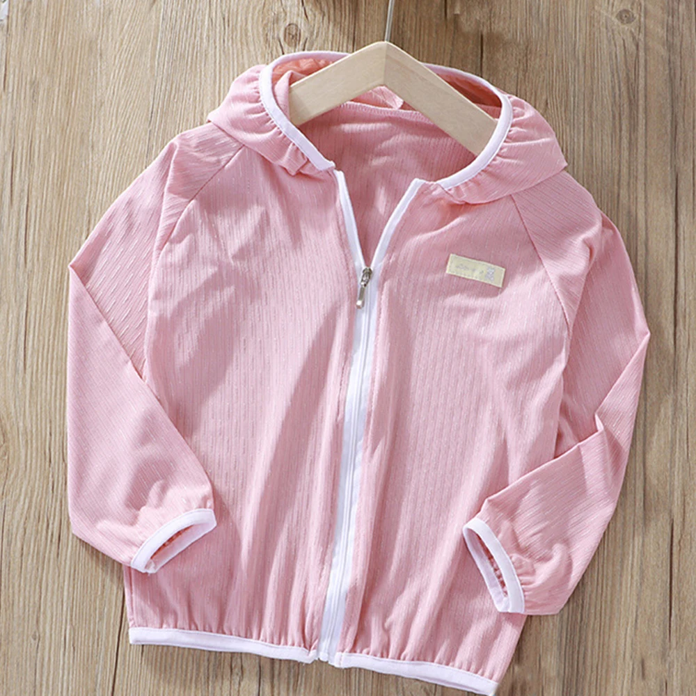 

Summer Children's Trench Coat Hooded Sun Protection Clothing Baby Outwear Boys Girls Solid Color Long Sleeved Thin Coat Zipper
