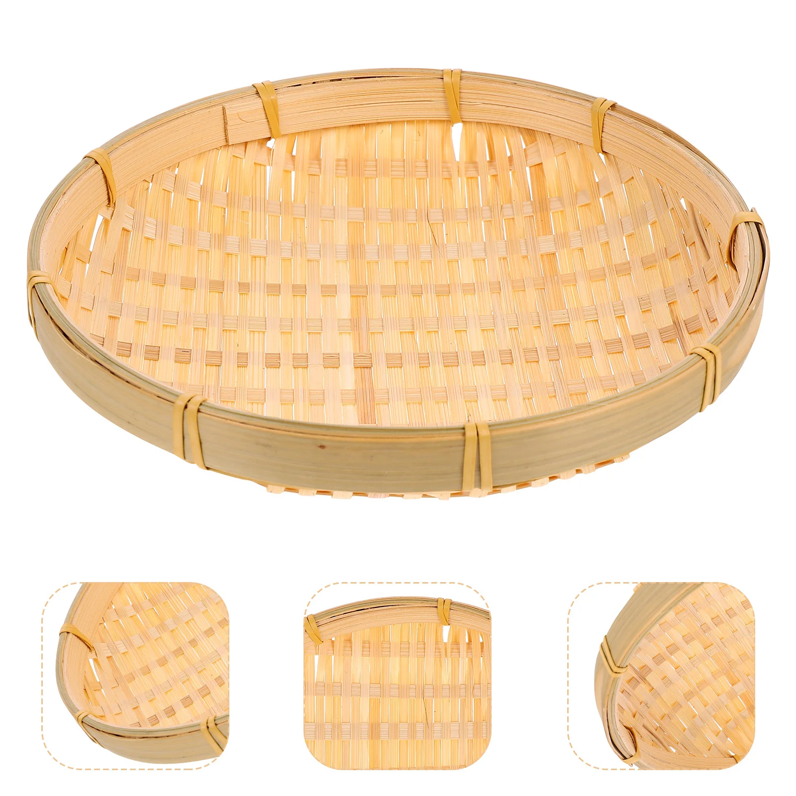 

Basket Bamboo Tray Wicker Storage Fruit Woven Baskets Serving Round Flat Rattan Bread Platter Sieve Bowl Shallow Snack Seagrass