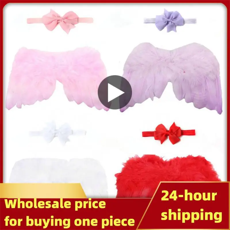 

Newborn Photography Props White Angel Wing Baby Photos Props Feather Ribbon Bowknot Hair Band Infant Hair Accessories