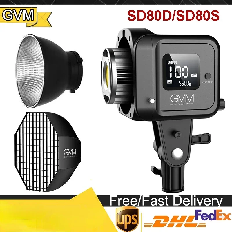 

GVM SD80S SD80D 80W Spoltlight Daylight LED Video Light Kit 5600K Photography Lighting With Softbox