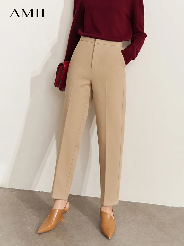 

AMII Minimalism Women Pants 2022 Autumn New Casual Solid Straight All-match Korean Style Warm Soft Ankle-Length Pants 72240110