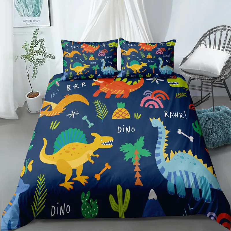 

Dinosaur Duvet Cover Set Twin for Kids Construction Car Bedding Set for Boys Girls Bed Linen Set Dino Cars Bedclothes Pillowcase