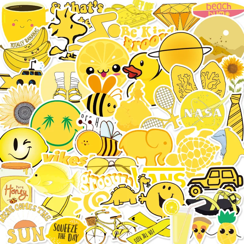 

50 Yellow Small Fresh Stickers DIY Children's Toys Kawaii Gift Tags Decorative Aesthetic Scrapbooking Waterproof Craft Stickers