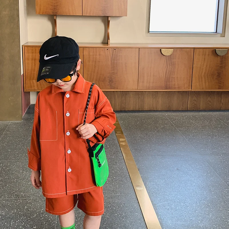 Boys Suit Blouse+Shorts Cotton 2Pcs/Sets 2022 Spring Autumn Thicken Teenager Kid Outdoor Plus Size Children Clothing