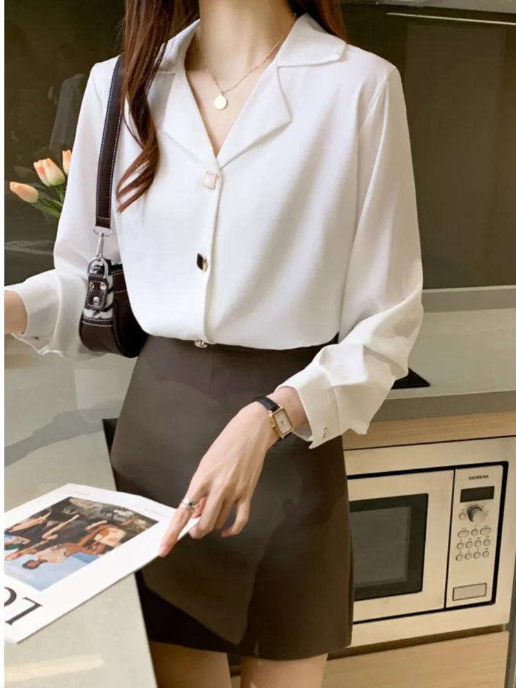 # 3127 черные белые синие офисные рубашки блузки женские свободные шифоновые с