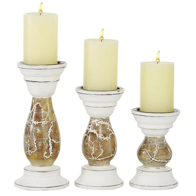 

Stylish and Sturdy Beige Wood Candle Holder, Set of 3 for Enhanced Decor and Home Fragrance.
