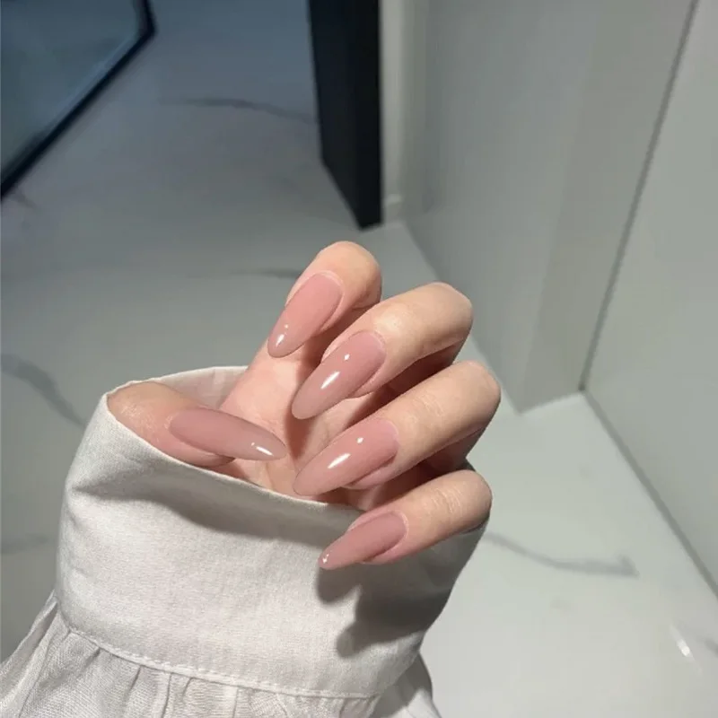 

24pcs Medium Almond Oval False Nails Full Cover Solid Color Stiletto Fake Nail Artificial Nail Art Tips